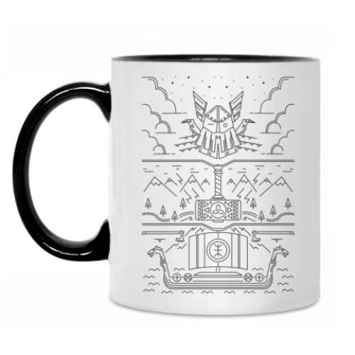 Кружка с принтом Викинги и Один