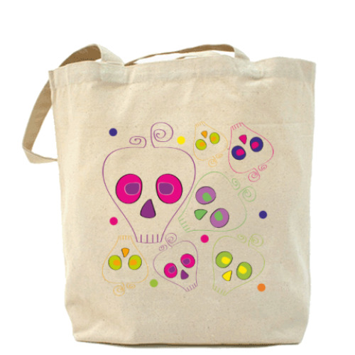 Сумка шоппер с принтом Цветные черепушки