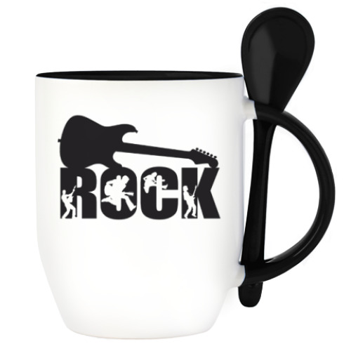 Кружка с ложкой с принтом Rock