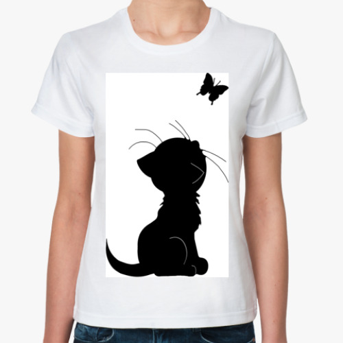 Классическая футболка с принтом кот и бабочка