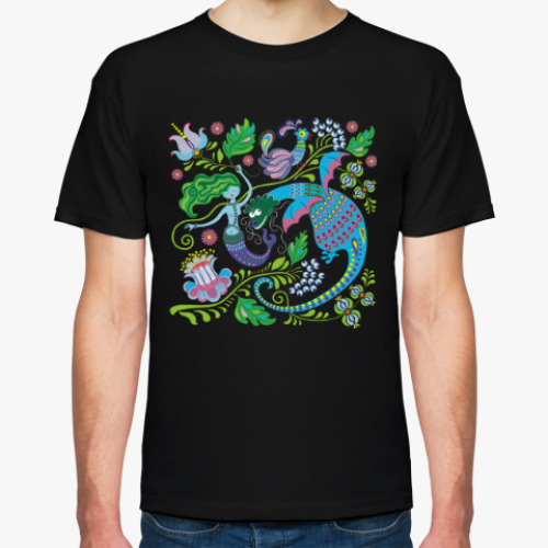 Футболка с принтом Русалка и дракон