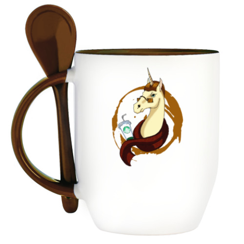 Кружка с ложкой с принтом Единорог Кофеман