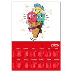 Календарь A2 2026, красный Смешные шарики мороженного