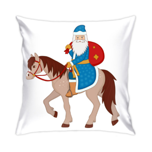 Подушка с принтом Дед Мороз на лошади