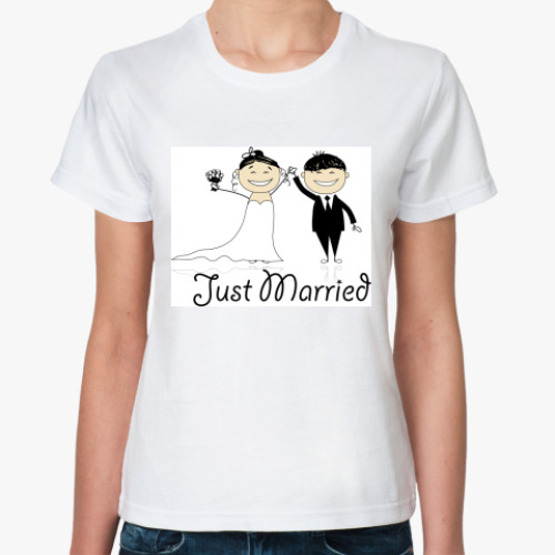 Классическая футболка с принтом Just Married