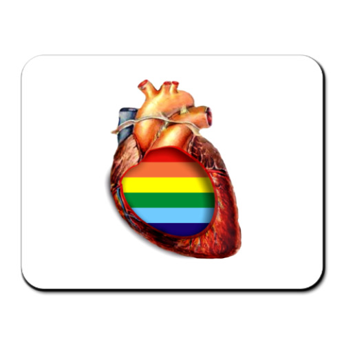 Коврик для мыши с принтом сердце с радугой