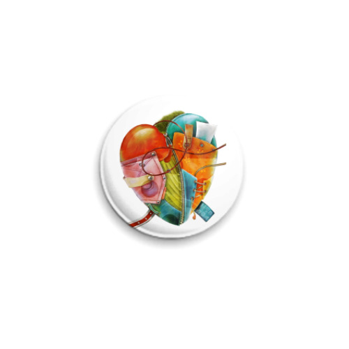 Значок 25мм с принтом  ТРЯПИЧНОЕ СЕРДЦЕ