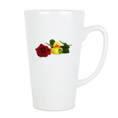 Чашка Латте с принтом Уточка и роза