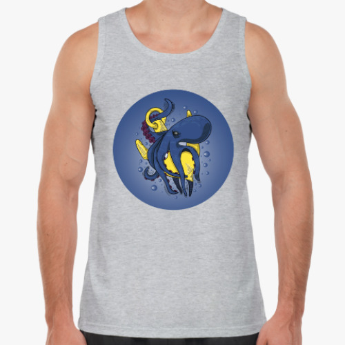 Майка с принтом Морское чудовище осьминог обвивший якорь под водой