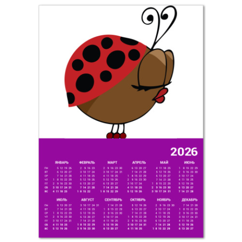Календарь с принтом Божья коровка