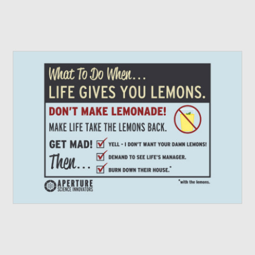 Постер с принтом Кейв Джонсон из aperture Science о лимонах