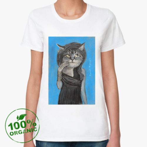 Женская футболка из органик-хлопка с принтом Киска-кокетка