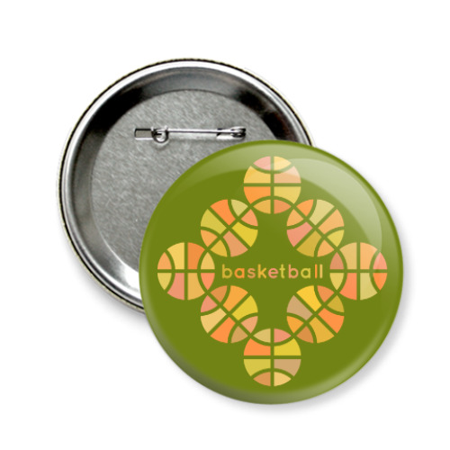 Значок 58мм с принтом Баскетбольные мячи