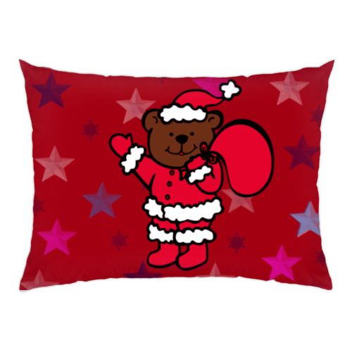 Подушка с принтом Санта Медведь