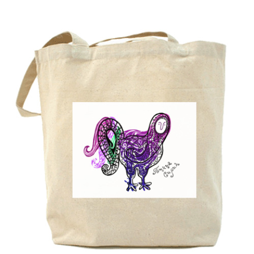 Сумка шоппер с принтом  'Птица Сирин'