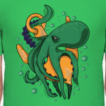 Морское чудовище осьминог обвивший якорь под водой