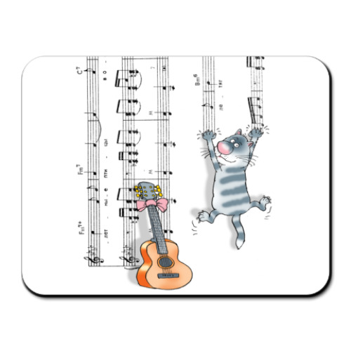 Коврик для мыши с принтом КОТ И НОТЫ