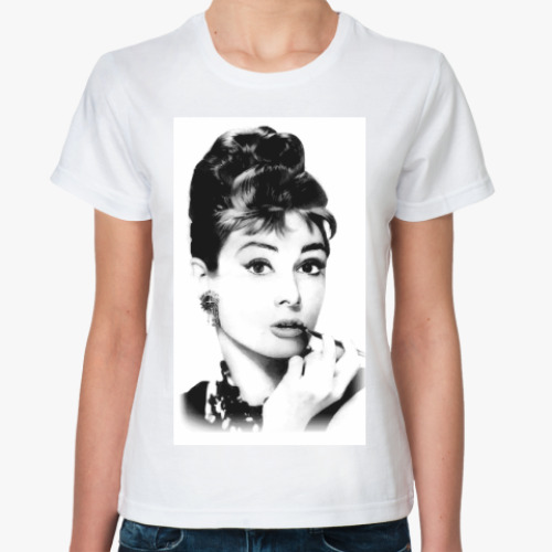 Классическая футболка с принтом Одри Хепбёрн