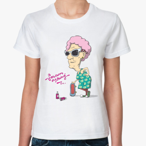 Классическая футболка с принтом Forever Young