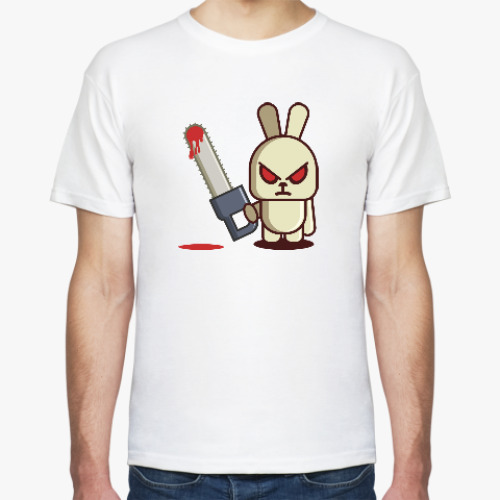 Футболка с принтом Злой кролик с пилой