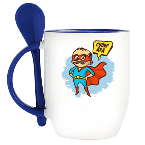 Кружка с ложкой с принтом СУПЕР ДЕД