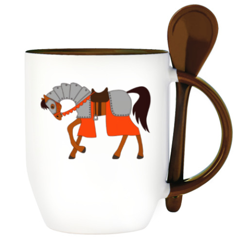 Кружка с ложкой с принтом Рыцарский конь