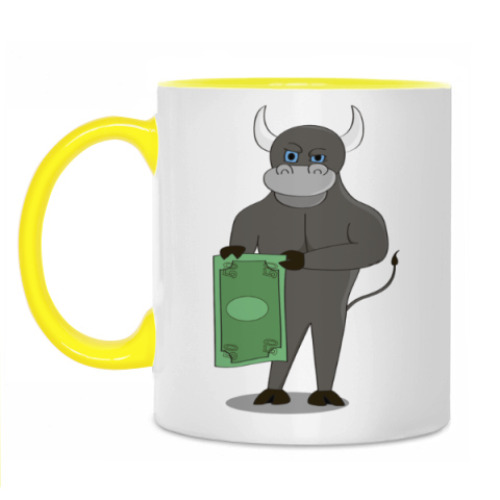 Кружка с принтом Бык с долларом