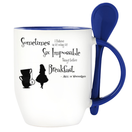 Кружка с ложкой с принтом Алиса в стране чудес/ Alice in wonderland