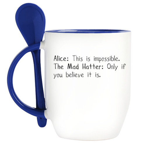 Кружка с ложкой с принтом Алиса в стране чудес/ Alice in wonderland