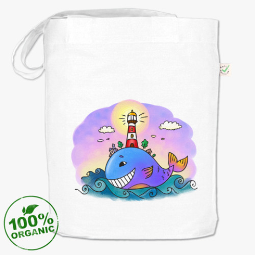 Сумка шоппер с принтом  «Кит и маяк»
