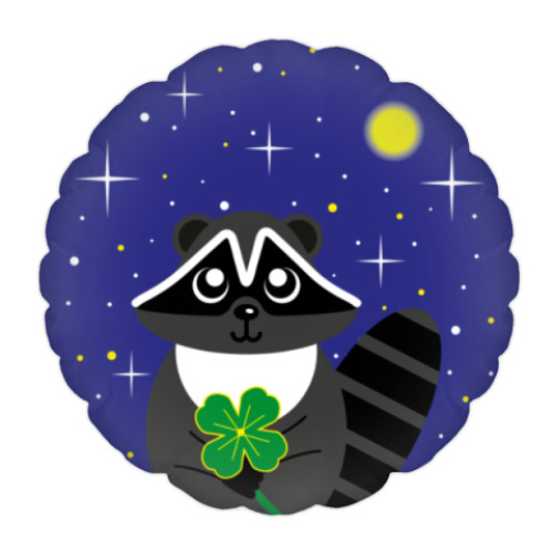 Подушка с принтом Енот на удачу