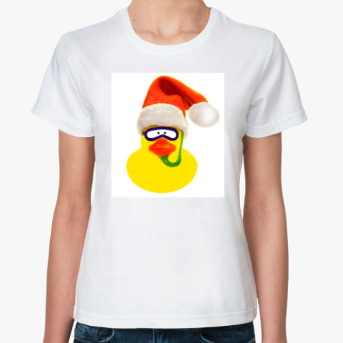 Классическая футболка с принтом Новогодняя Уточка