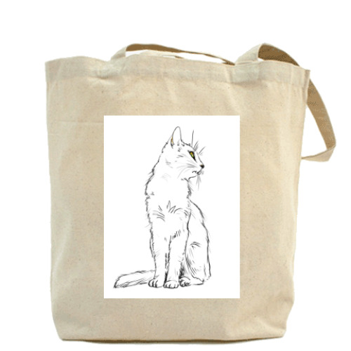 Сумка шоппер с принтом задумчивая кошка