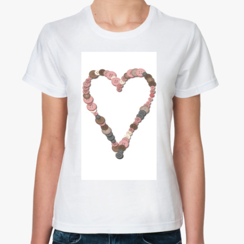 Классическая футболка с принтом Сердце из пуговиц