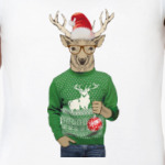 Олень новогодний в свитере и очках с шариком