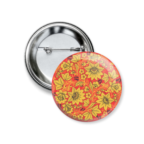 Значок 37мм с принтом Хохлома красная