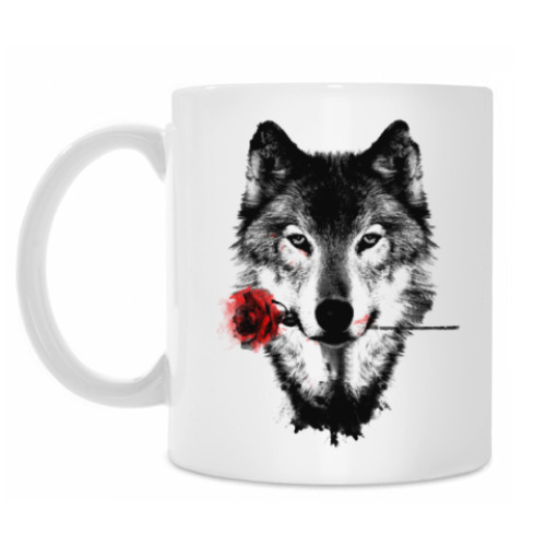 Кружка с принтом Волк с розой