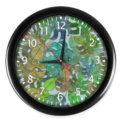 Настенные часы с принтом Листья, паттерн