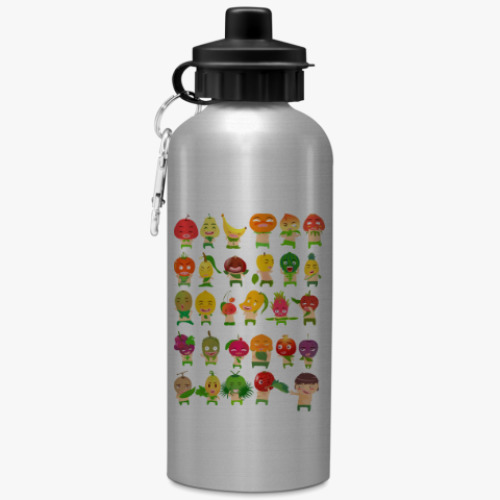 Бутылка с карабином (500 мл) с принтом Фрукты, Овощи и Ягоды