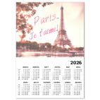 Календарь A3 2026, белый Paris Je T'Aime