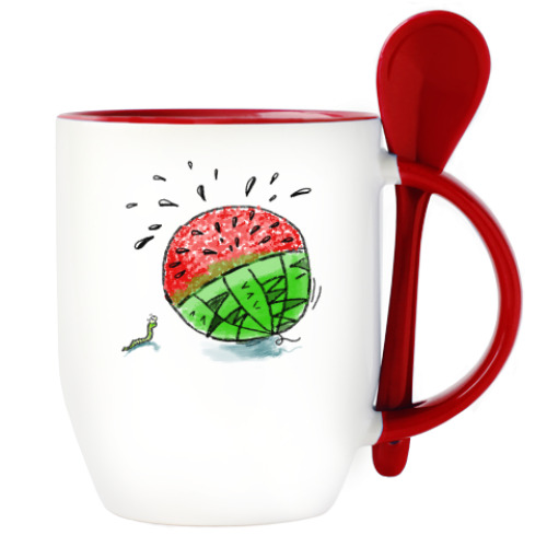 Кружка с ложкой с принтом Арбузная тема