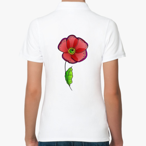 Женская рубашка поло (печать) с принтом Красный мак