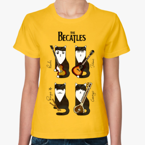 Женская футболка с принтом Коты музыканты Бикетлз