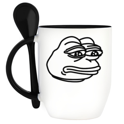 Кружка с ложкой с принтом SAD FROG
