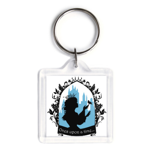 Брелок с принтом Прекрасная принцесса с поющей птичкой. Силуэт