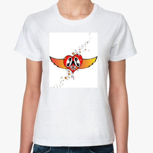 Классическая футболка с принтом Сердце на крыльях