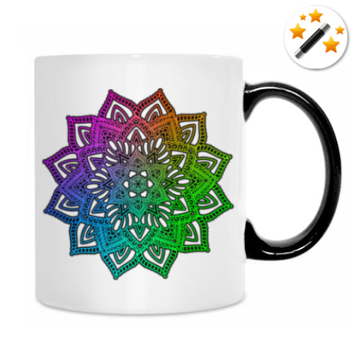 Кружка-хамелеон с принтом Радужная мандала-ранголи