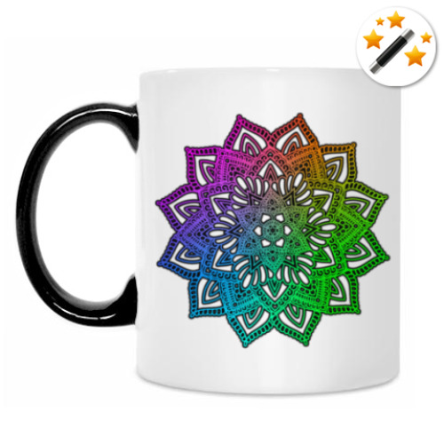 Кружка-хамелеон с принтом Радужная мандала-ранголи