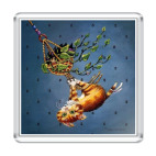 Магнит 6.5 x 6.5 см  кошак на люстре