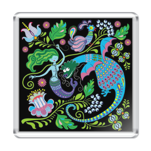 Магнит с принтом Дракон и русалка